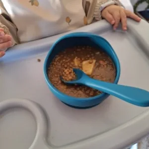 Reçu le bol en silicone avec ventouse et cuillère de la part du client K***a.