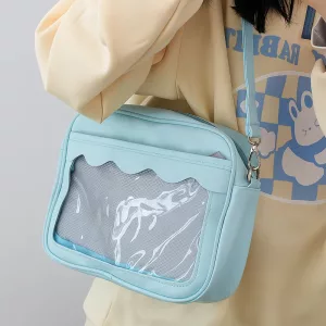 handbag with tranparent pocket, cute shoulder bag