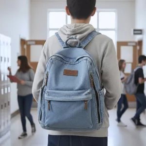 stylish backpack, denim backpack, denim school bag
