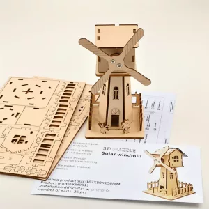 Puzzle 3D Moulin à Vent Solaire en Bois Jouet Éducatif Montessori pour Enfants