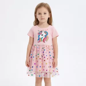 Robe Licorne à Manches Courtes en Coton pour Enfants