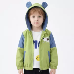 Veste coupe-vent à capuche motif animal mignon, imperméable légère et stylée pour enfants