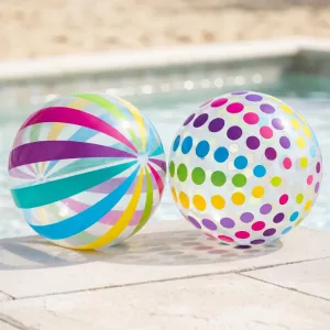 Lot de 2 ballons de plage colorés rayés type volley gonflables