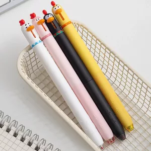 Lot de 4 stylos gel poulet mignon à pression rotative