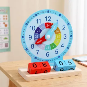Jouet éducatif Montessori interactif en forme d’horloge pour apprendre l’heure