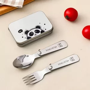 Ensemble mignon de cuillère et fourchette pliables en acier inoxydable pour enfants